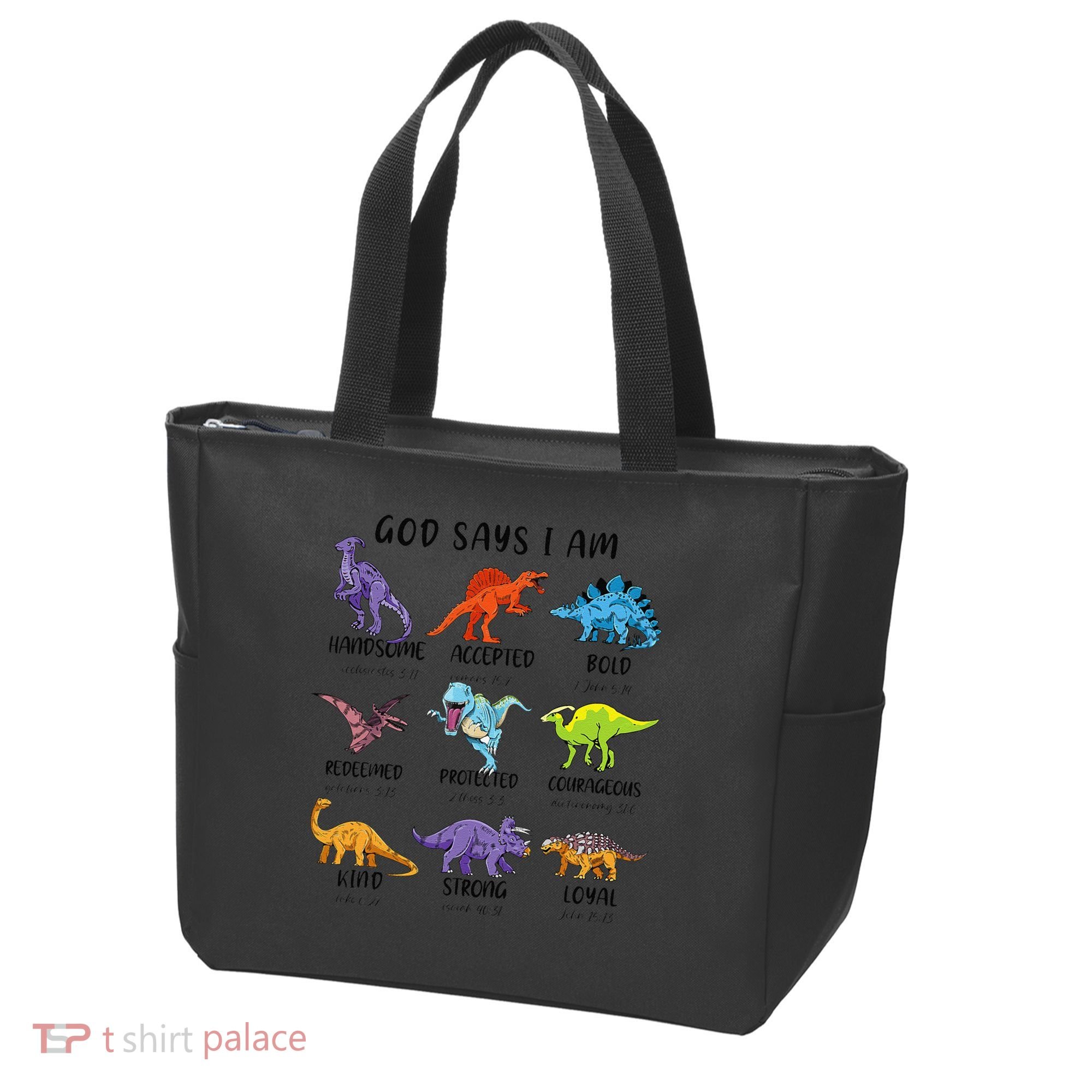 God Says I Am Funny Dinosaur Bible Verse Christian Tote Bag