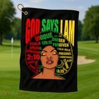 God Says I Am Melanin Black Black History Juneteenth Gift Golf Towel thumb 1