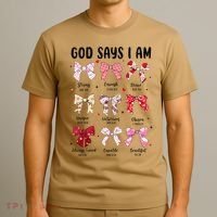 God Says I Am Coquette Bow Valentines Day Christian Women T-Shirt thumb 3