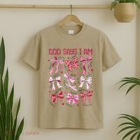 God Says I Am Coquette Bow Valentines Day Christian Women T-Shirt thumb 2