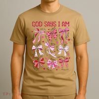 God Says I Am Coquette Bow Valentines Day Christian Women T-Shirt thumb 3