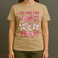 God Says I Am Coquette Bow Valentines Day Christian Women T-Shirt thumb 4