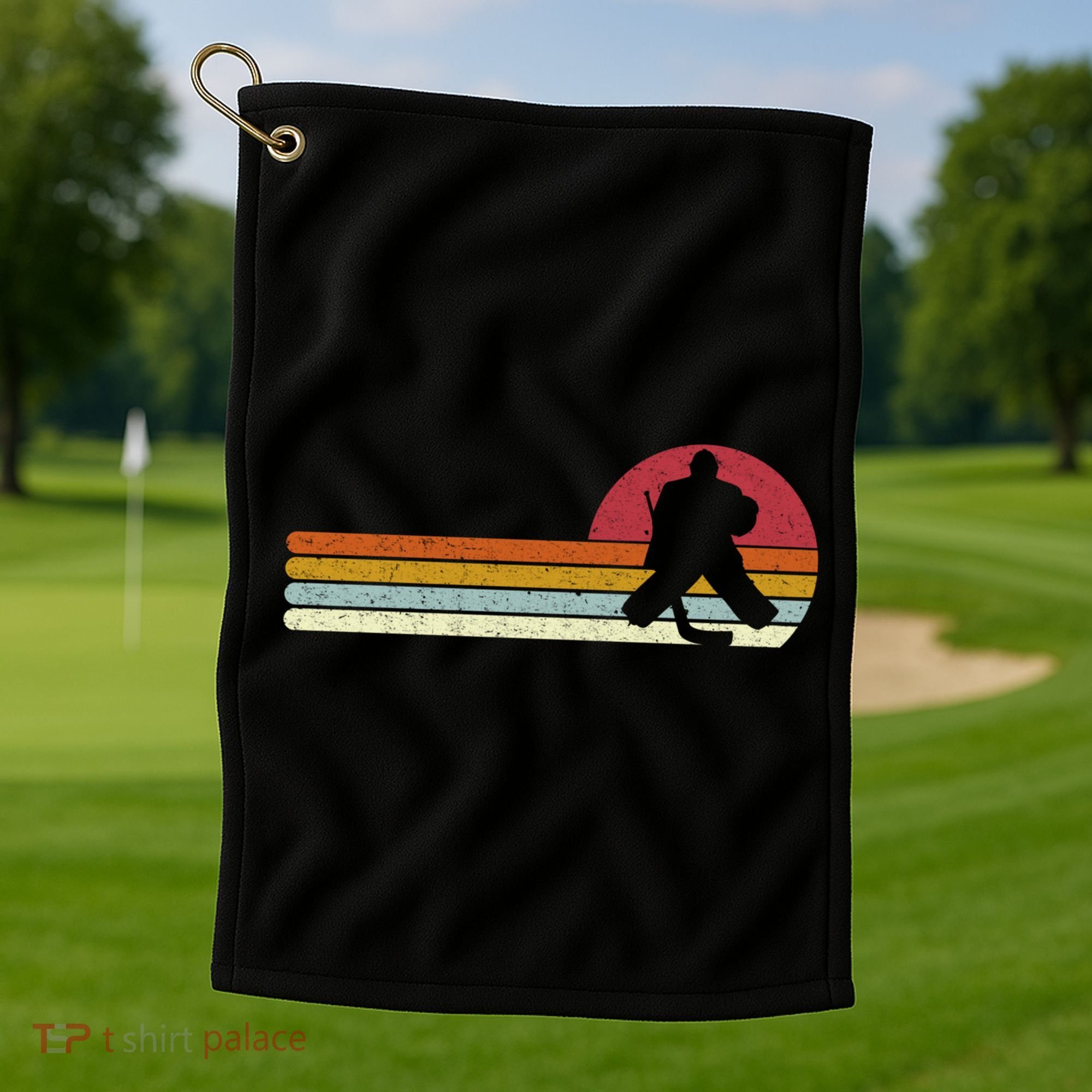 Goalie Sunset Ice Hockey Goalkeeper Gift Golf Towel