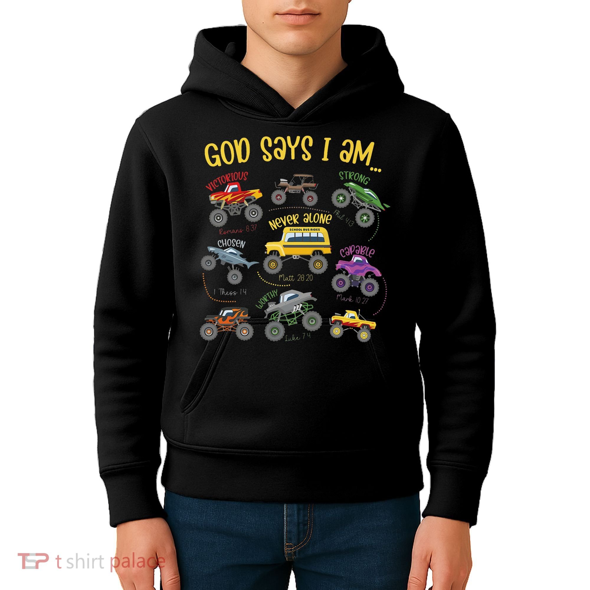 God Says I Am Construction Bible Verse Truck Kids Hoodie