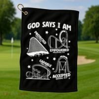 God Says I Am Roller Coaster Lover Christian Golf Towel thumb 1