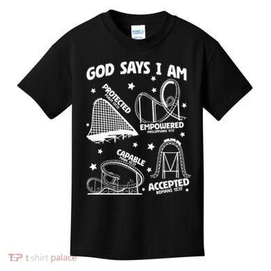 God Says I Am Roller Coaster Lover Christian Kids T-Shirt