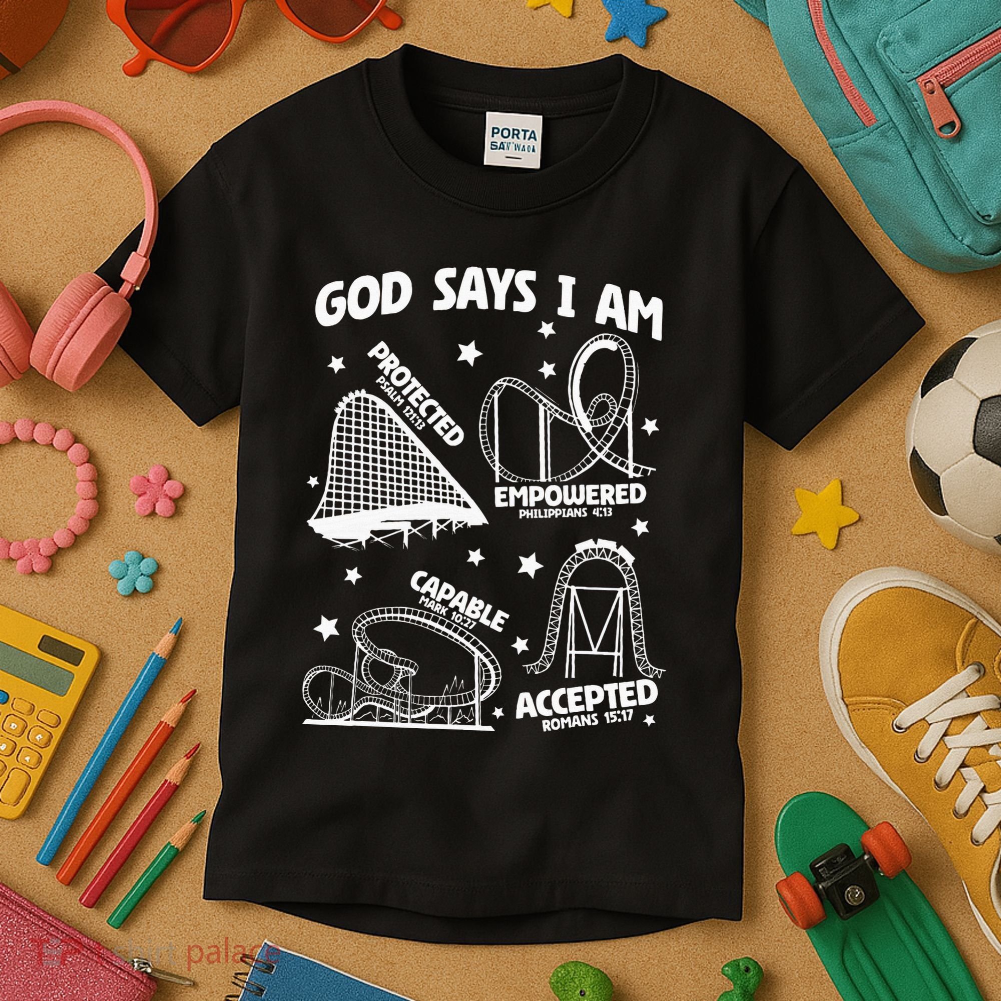 God Says I Am Roller Coaster Lover Christian Kids T-Shirt