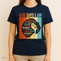 God Says I Am Black Woman Stylish Afro T-Shirt thumb 4