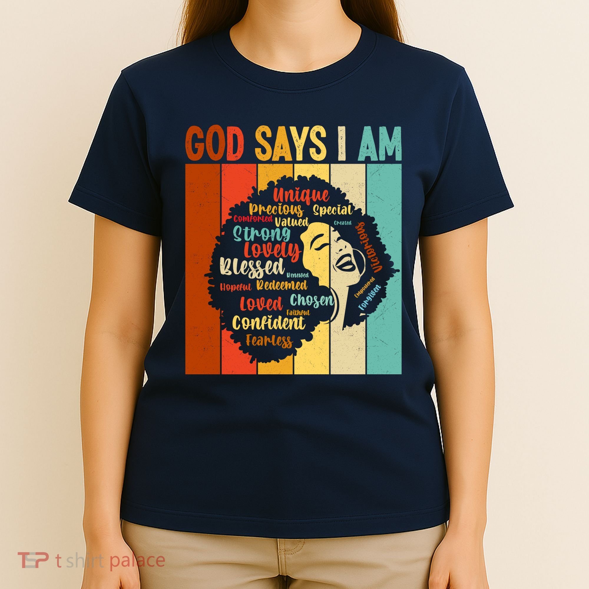 God Says I Am Black Woman Stylish Afro T-Shirt