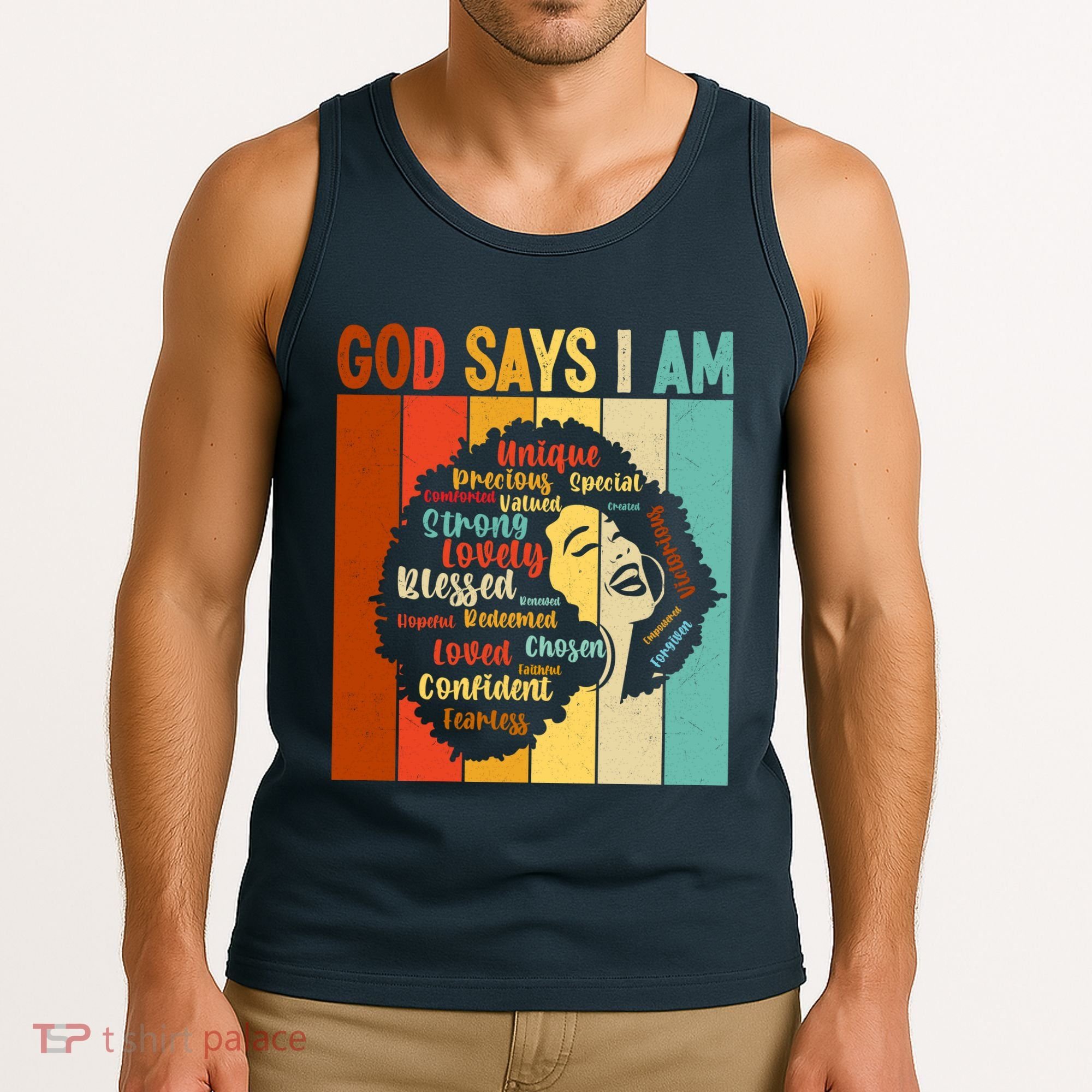 God Says I Am Black Woman Stylish Afro Tank Top