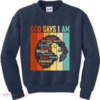 God Says I Am Black Woman Stylish Afro Kids Sweatshirt thumb 0