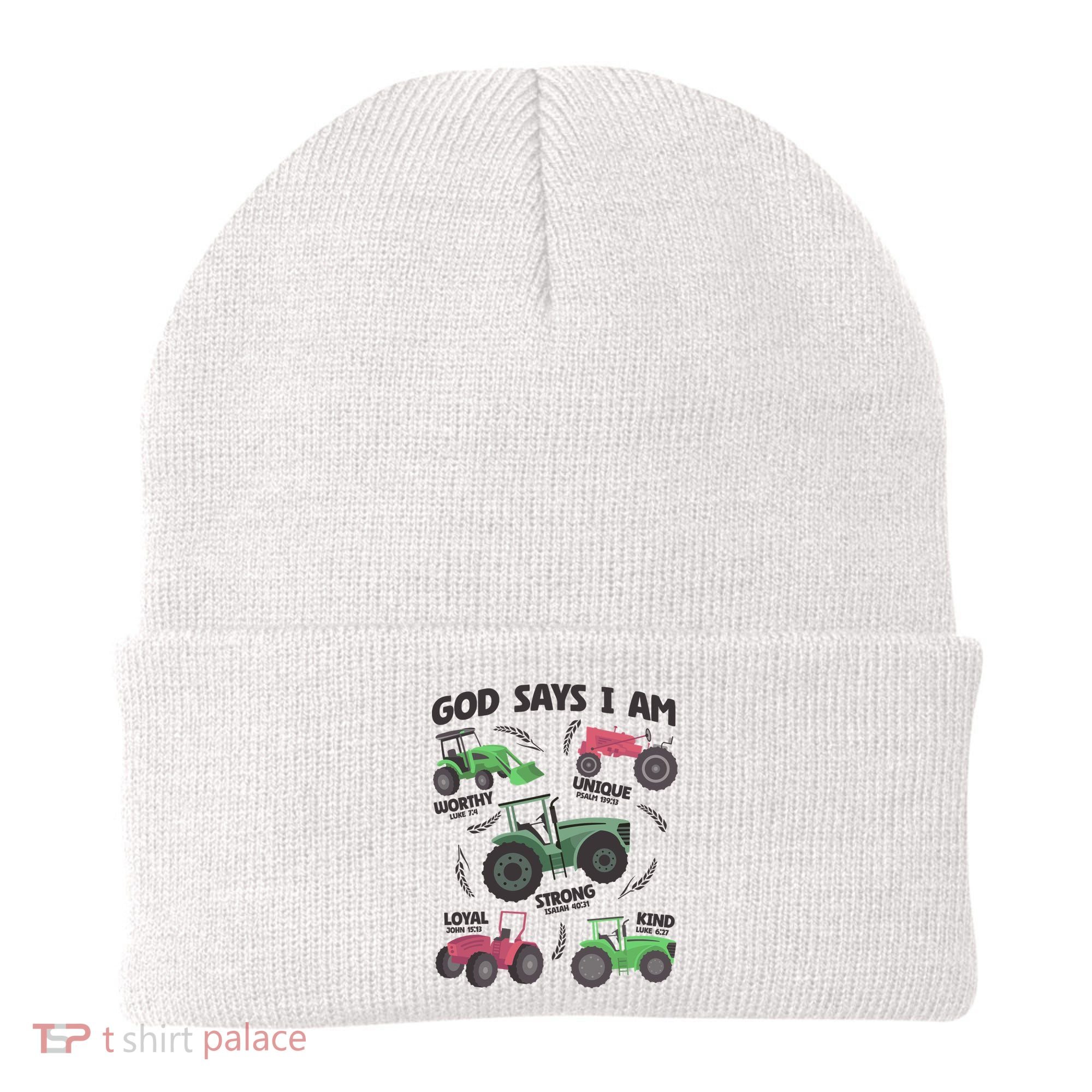 God Says I Am Tractor Lover Christian Beanie