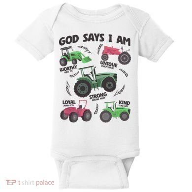 God Says I Am Tractor Lover Christian Baby Bodysuit