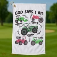 God Says I Am Tractor Lover Christian Golf Towel thumb 1