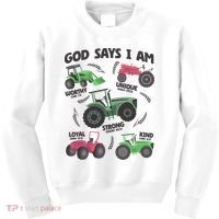 God Says I Am Tractor Lover Christian Kids Sweatshirt thumb 0