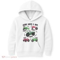 God Says I Am Tractor Lover Christian Kids Hoodie thumb 0