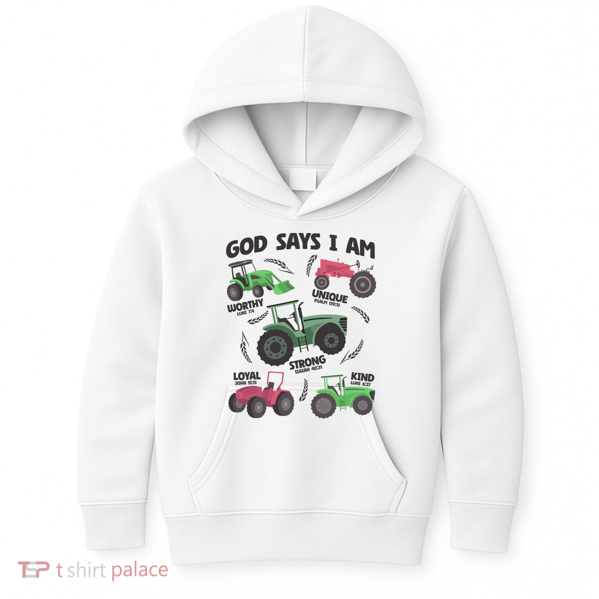 God Says I Am Tractor Lover Christian Kids Hoodie