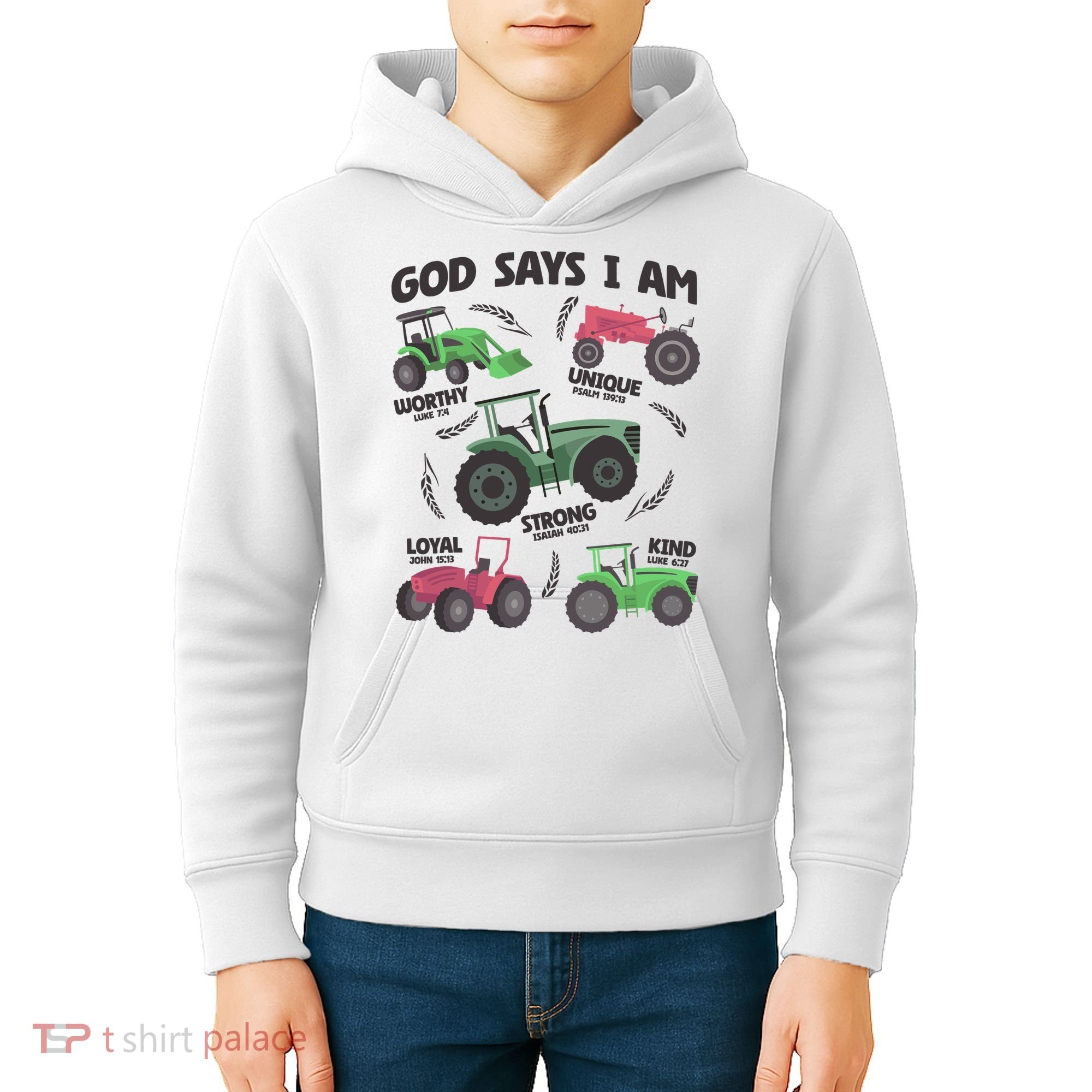 God Says I Am Tractor Lover Christian Kids Hoodie