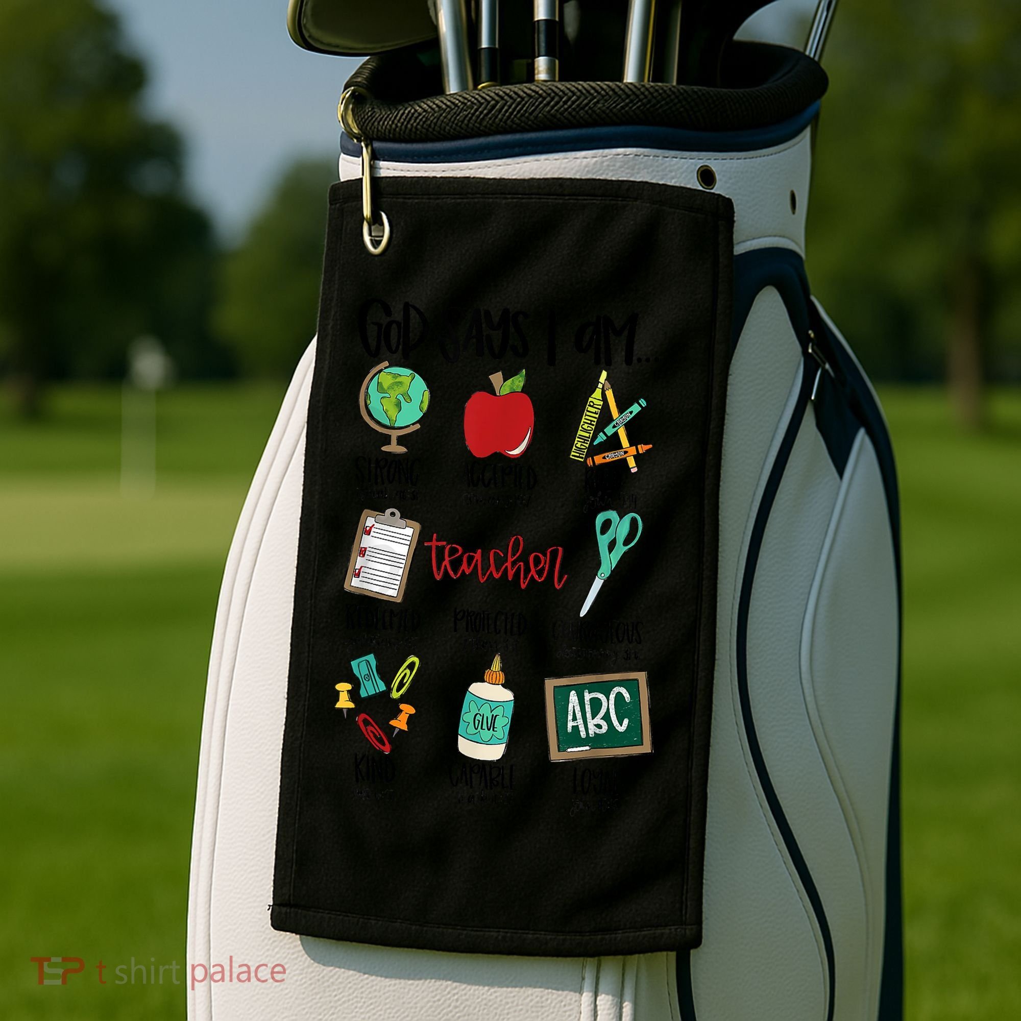 God Says I Am Teacher Golf Towel