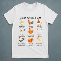 God Says I Am Chicken Christian Bible Funny Farm Chicken T-Shirt thumb 5