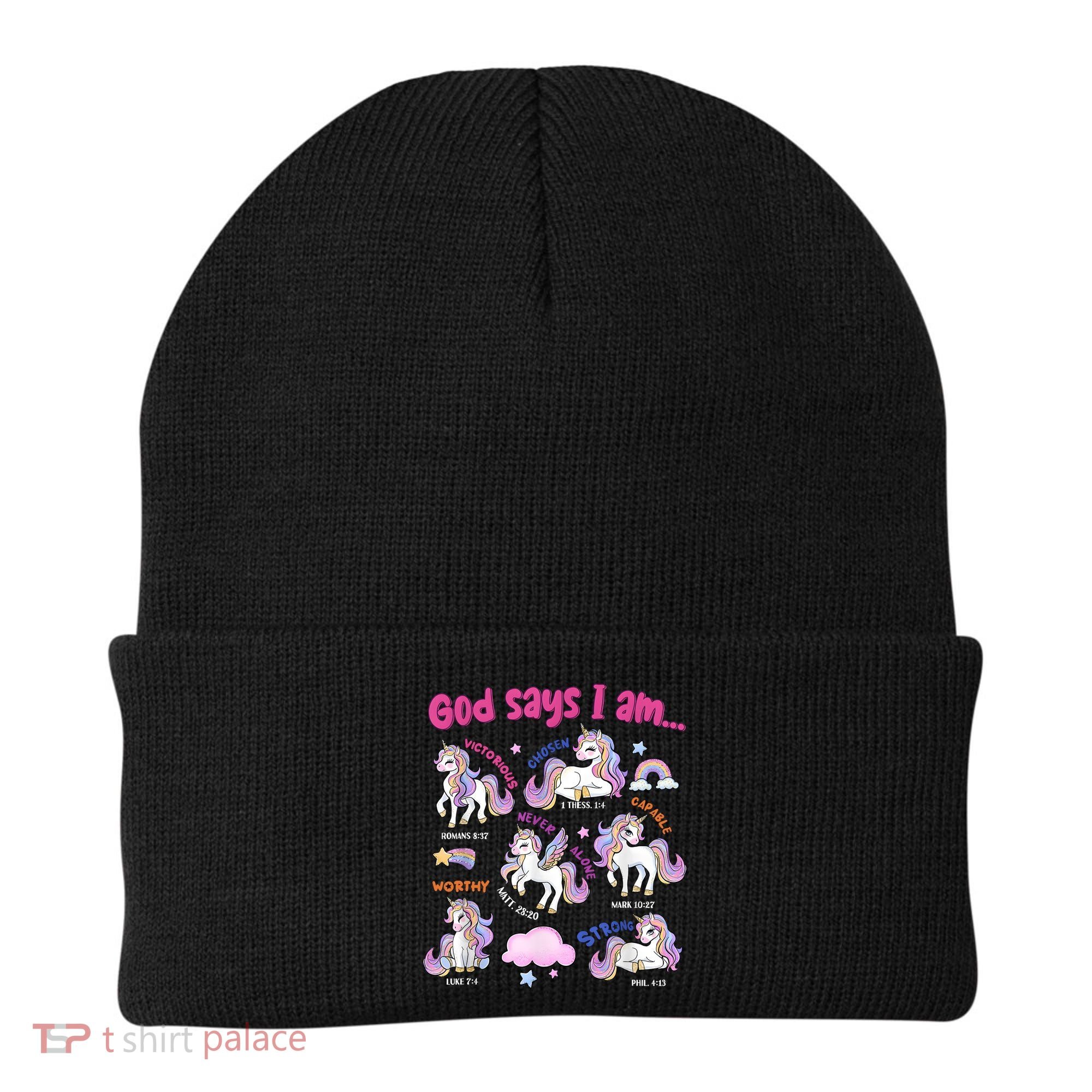 God Says I Am Cute Unicorn Bible Verse Beanie