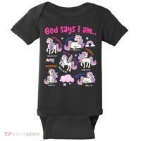 God Says I Am Cute Unicorn Bible Verse Baby Bodysuit thumb 0