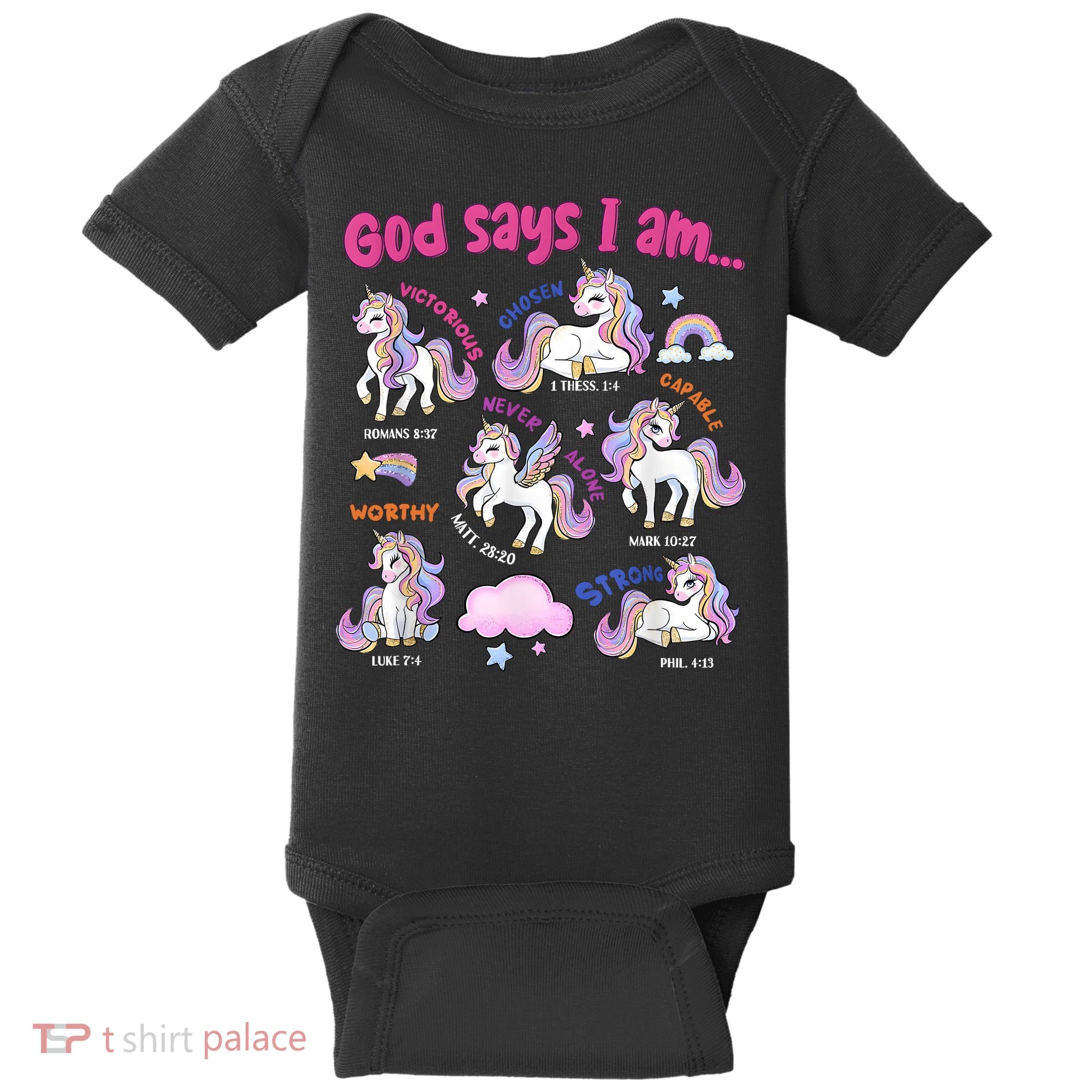 God Says I Am Cute Unicorn Bible Verse Baby Bodysuit