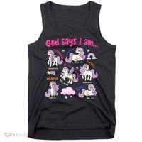 God Says I Am Cute Unicorn Bible Verse Tank Top thumb 0