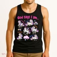 God Says I Am Cute Unicorn Bible Verse Tank Top thumb 3