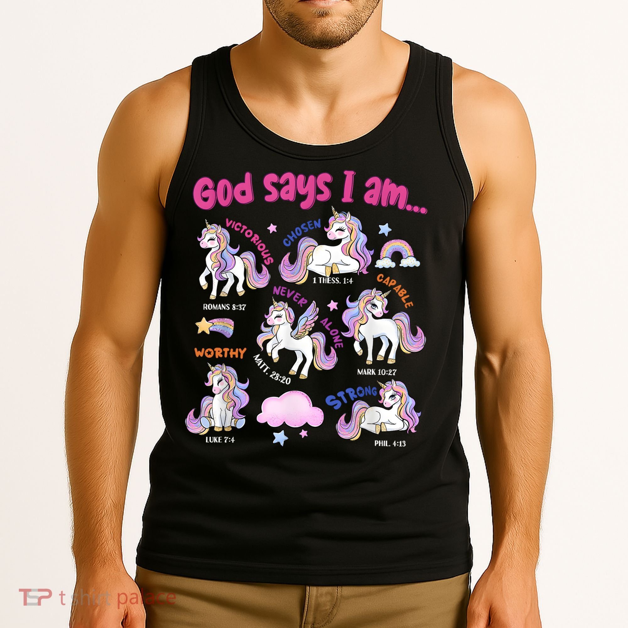 God Says I Am Cute Unicorn Bible Verse Tank Top