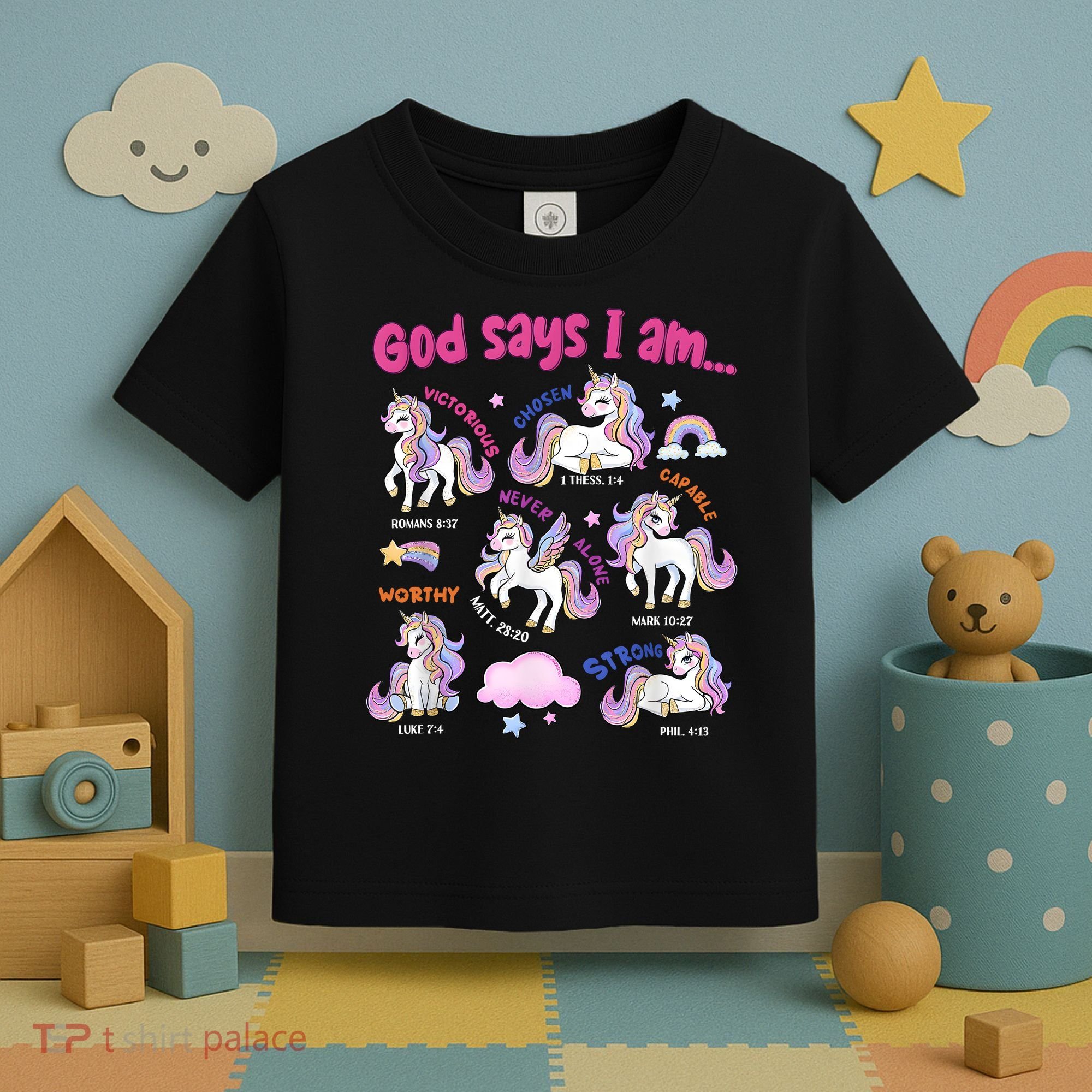 God Says I Am Cute Unicorn Bible Verse Toddler T-Shirt