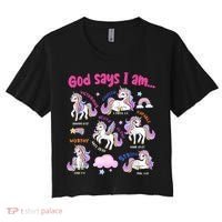 God Says I Am Cute Unicorn Bible Verse Women's Crop Top Tee thumb 0