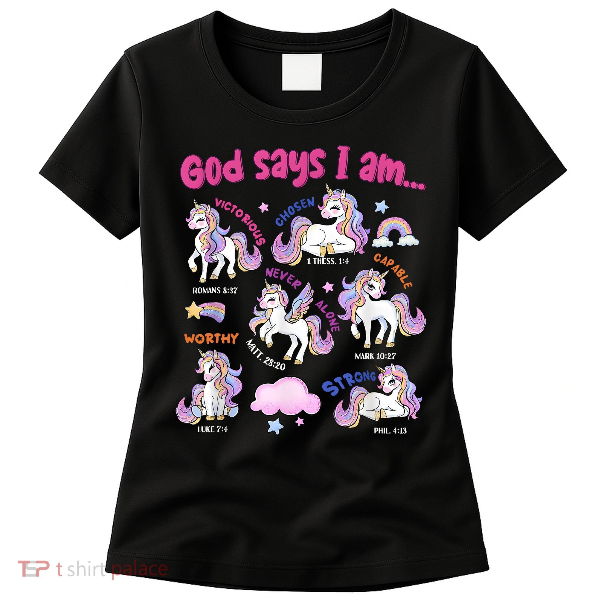 God Says I Am Cute Unicorn Bible Verse Women's T-Shirt