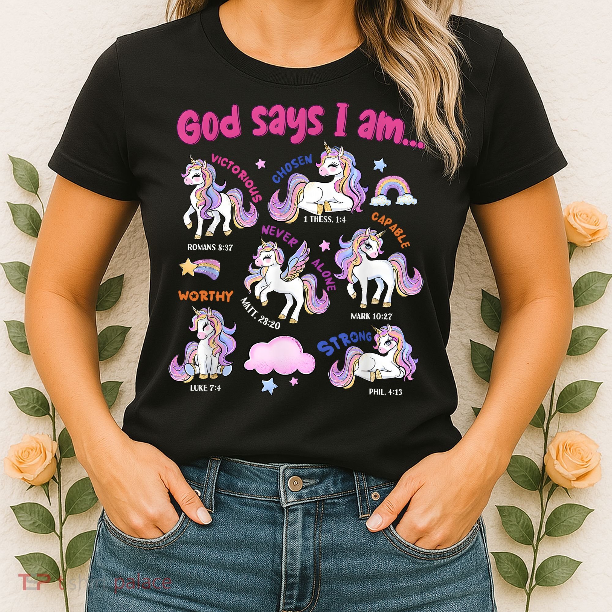 God Says I Am Cute Unicorn Bible Verse Women's T-Shirt