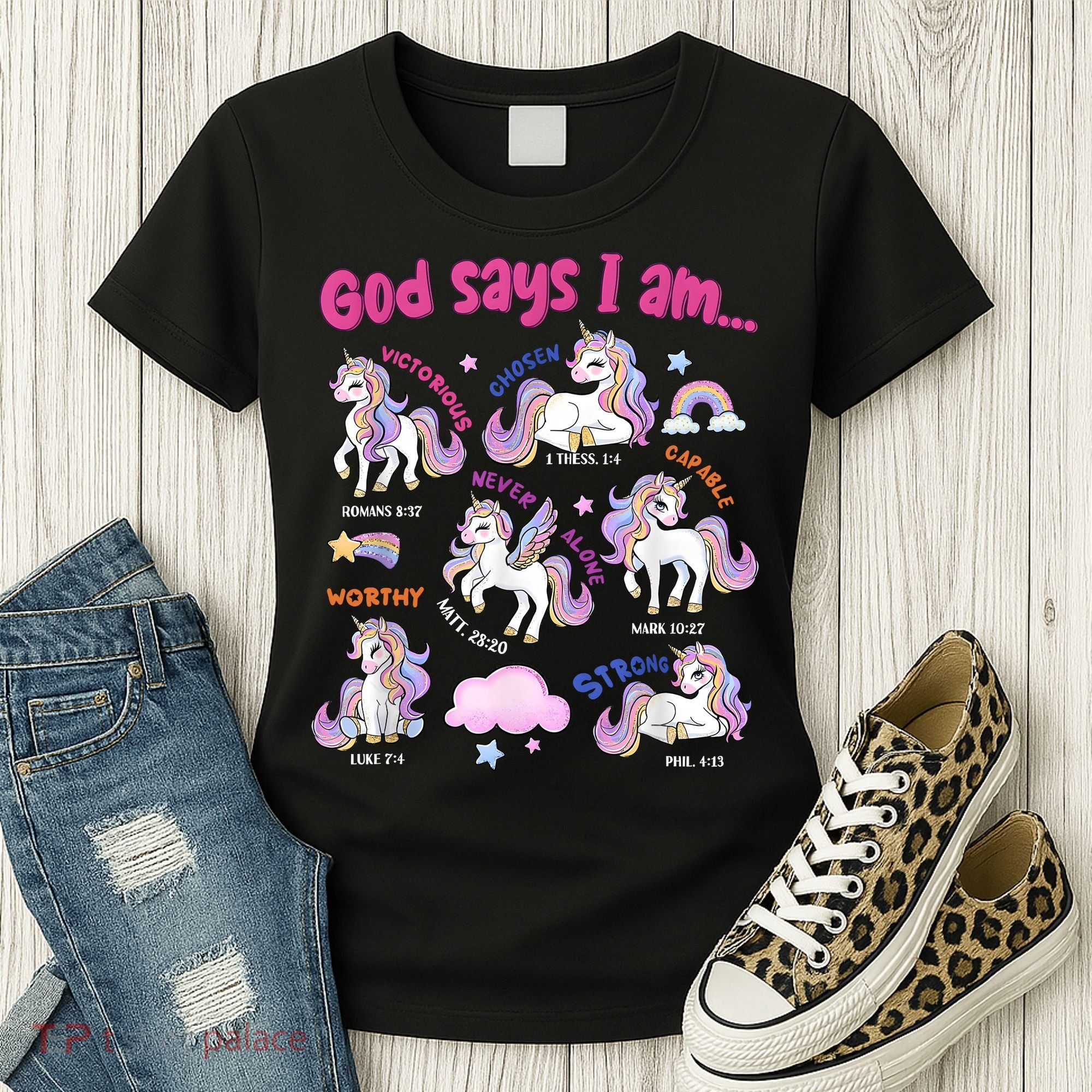 God Says I Am Cute Unicorn Bible Verse Women's T-Shirt