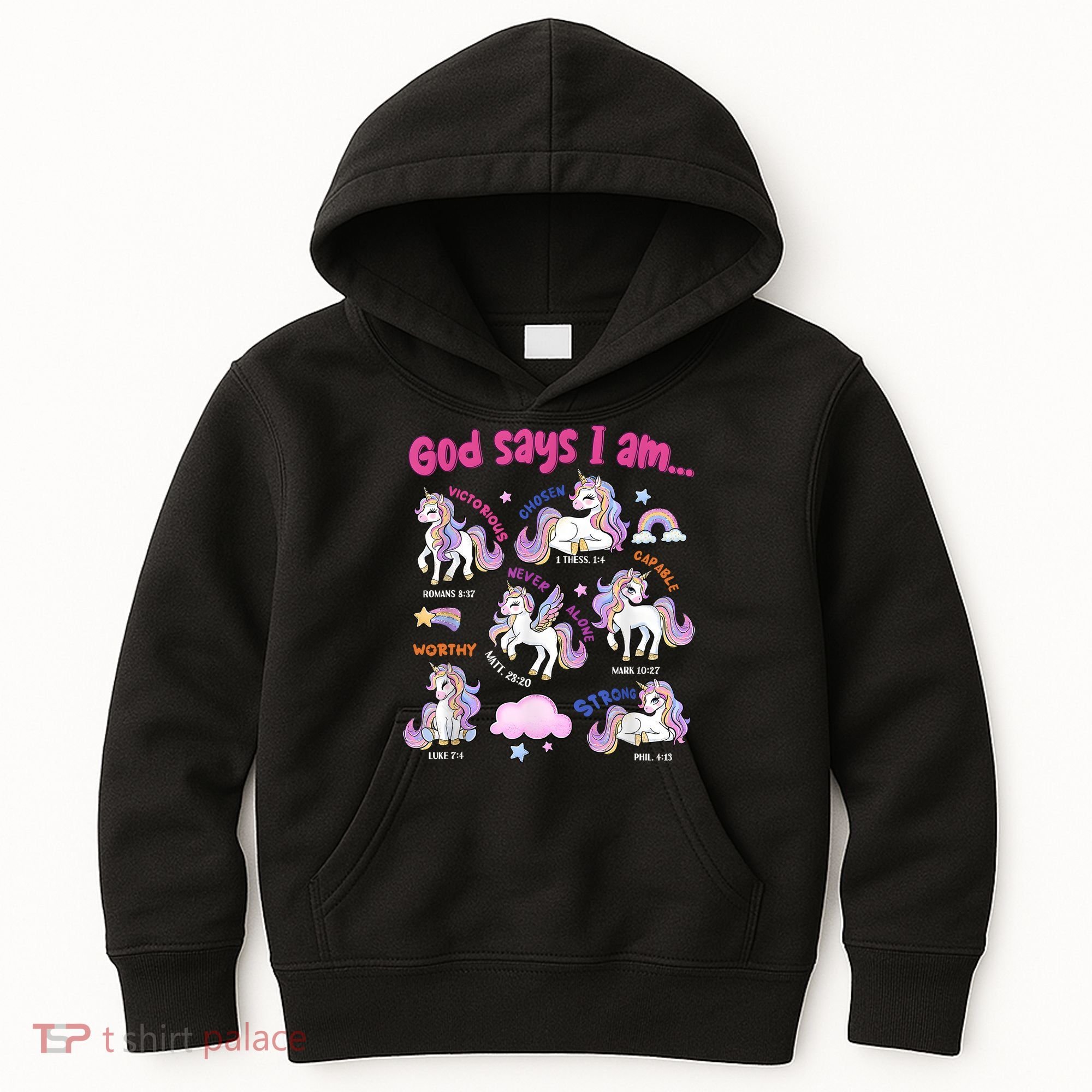 God Says I Am Cute Unicorn Bible Verse Kids Hoodie
