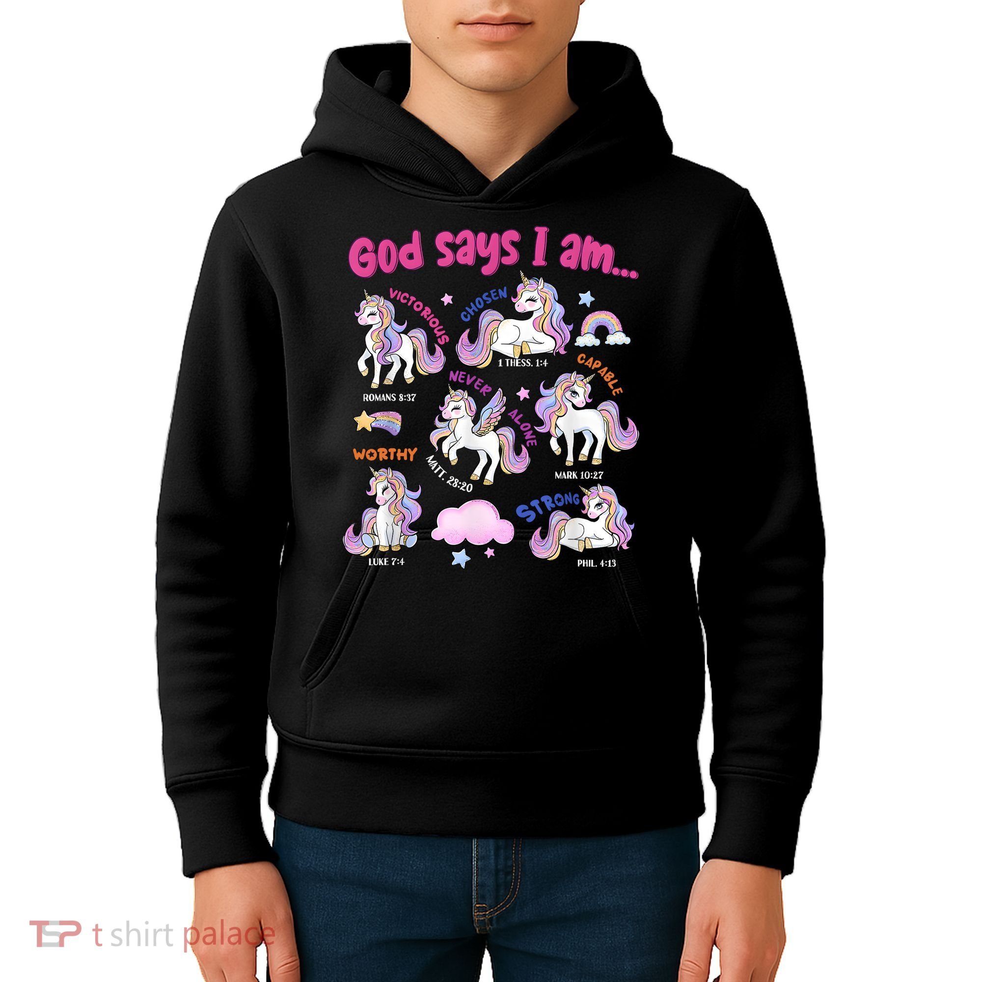 God Says I Am Cute Unicorn Bible Verse Kids Hoodie