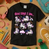 God Says I Am Cute Unicorn Bible Verse Kids T-Shirt thumb 3