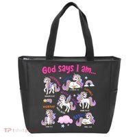 God Says I Am Cute Unicorn Bible Verse Tote Bag thumb 0