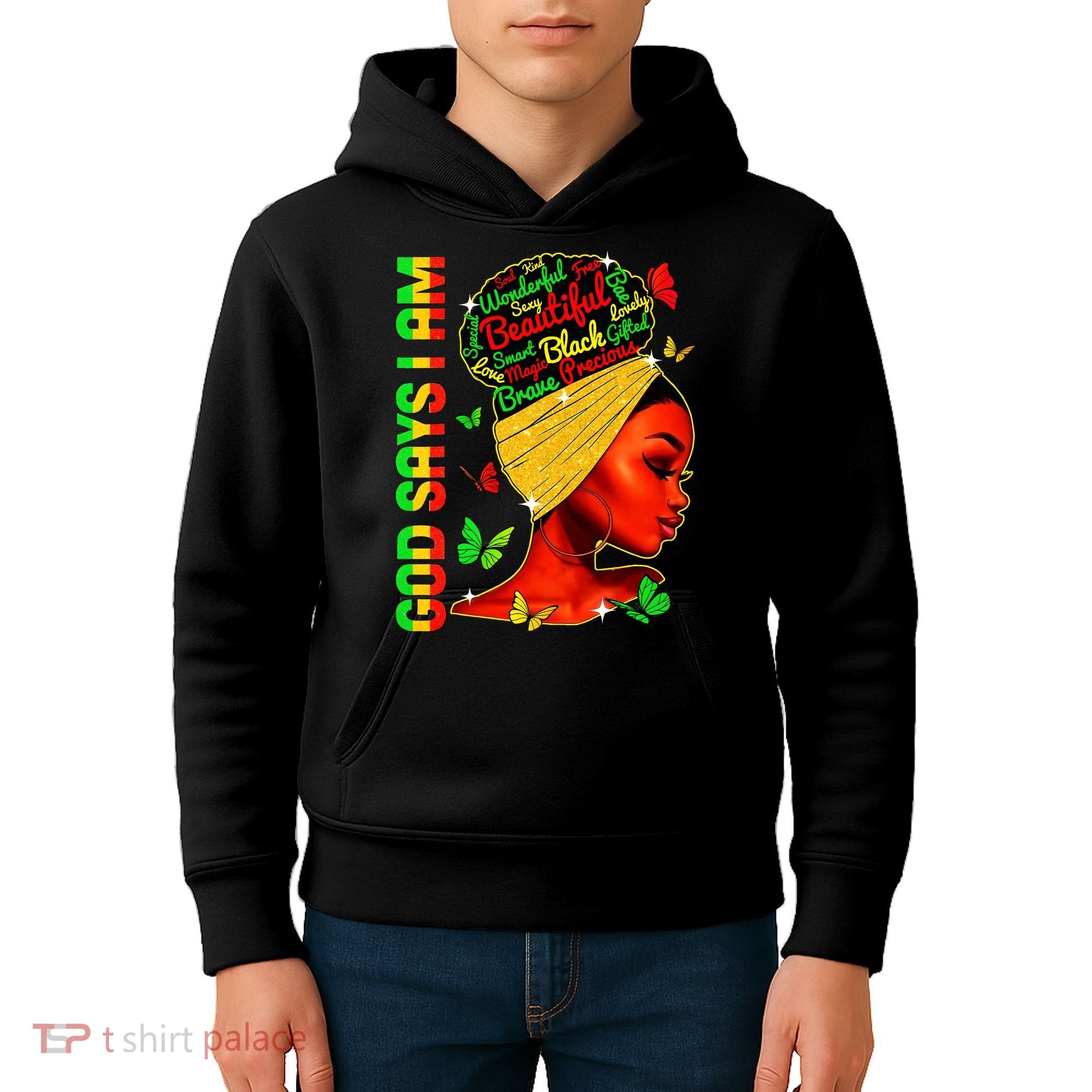 God Says I Am Black Melanin Black History Month Juneteenth Kids Hoodie