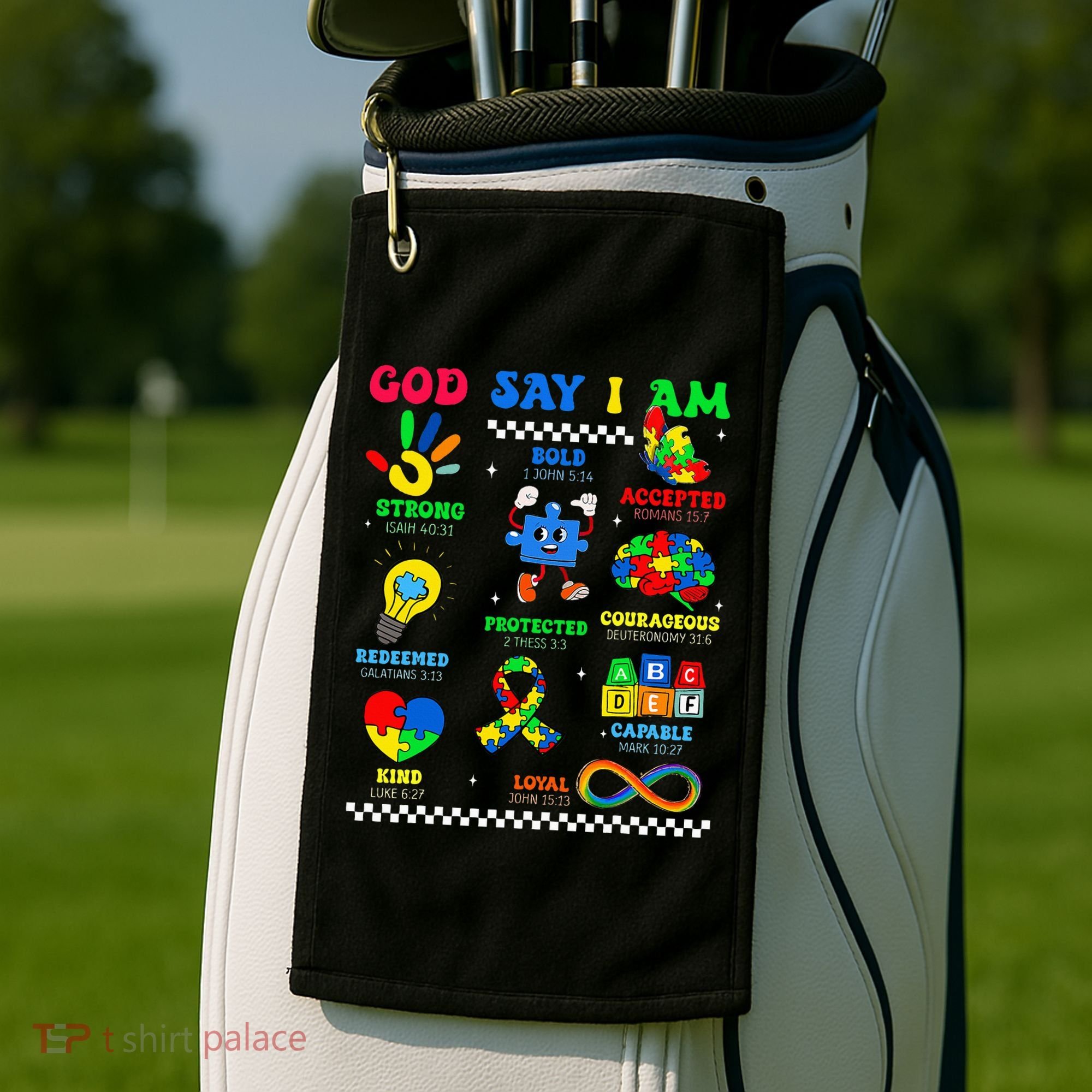 God Says I Am Be Kind Autism Awareness  Golf Towel