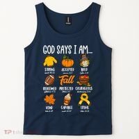God Says I Am Fall Vibes Autumn Christian Tank Top thumb 2