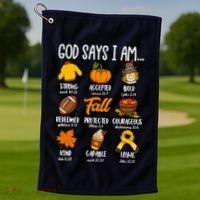God Says I Am Fall Vibes Autumn Christian Golf Towel thumb 1
