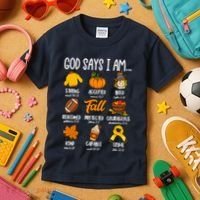 God Says I Am Fall Vibes Autumn Christian Kids T-Shirt thumb 3