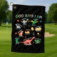 God Says I Am Dinosaur Golf Towel thumb 1