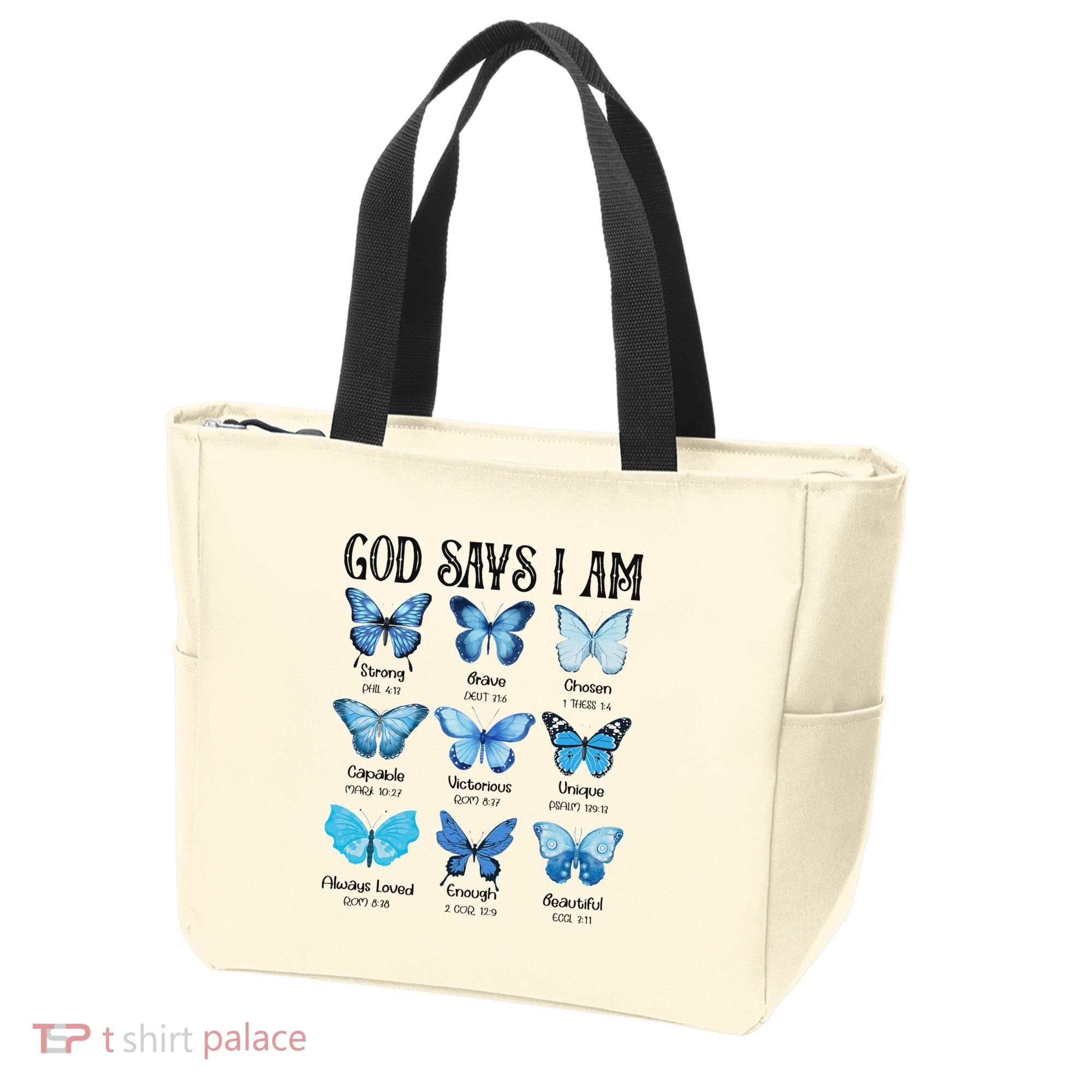God Says I Am Butterfly Christian Religious Tote Bag