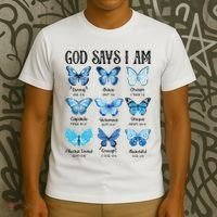 God Says I Am Butterfly Christian Religious T-Shirt thumb 3