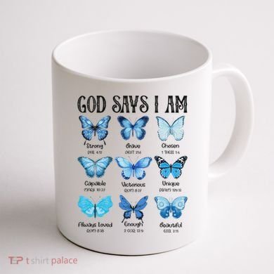 God Says I Am Butterfly Christian Religious Coffee Mug back