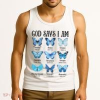 God Says I Am Butterfly Christian Religious Tank Top thumb 3