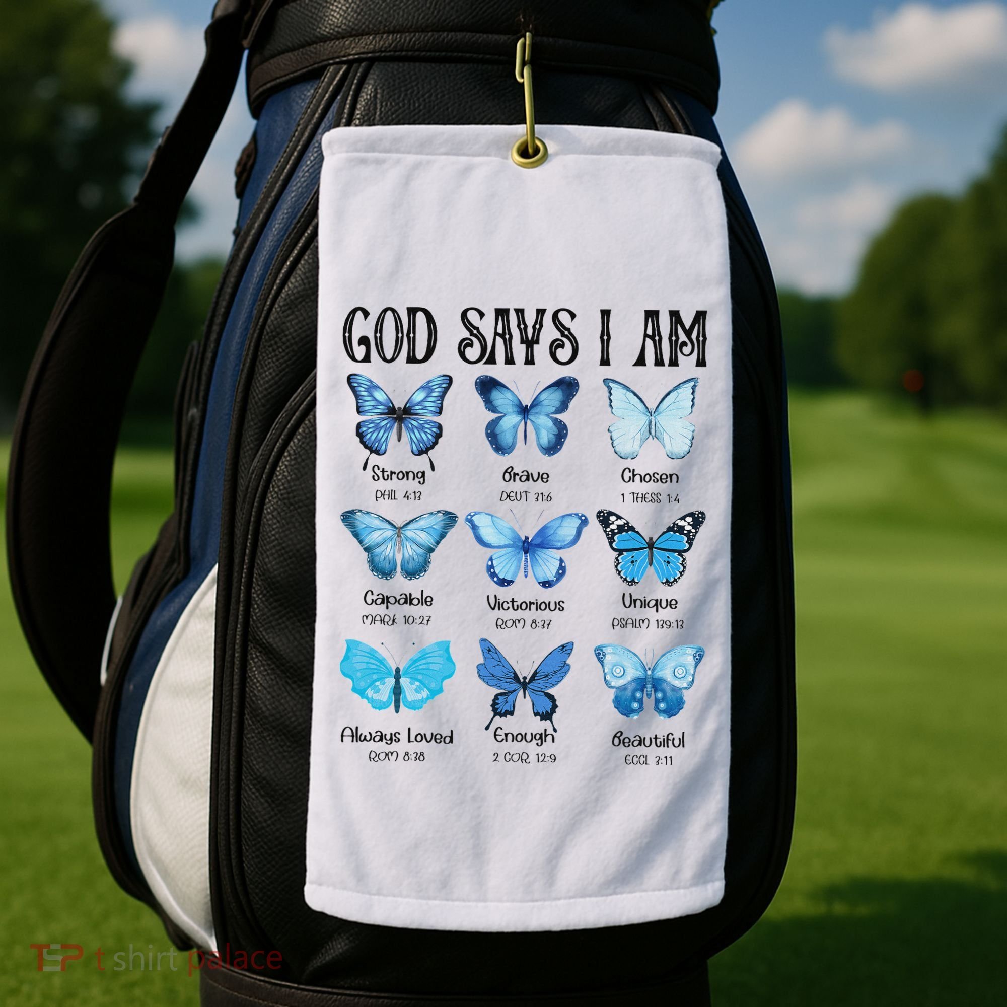 God Says I Am Butterfly Christian Religious Golf Towel